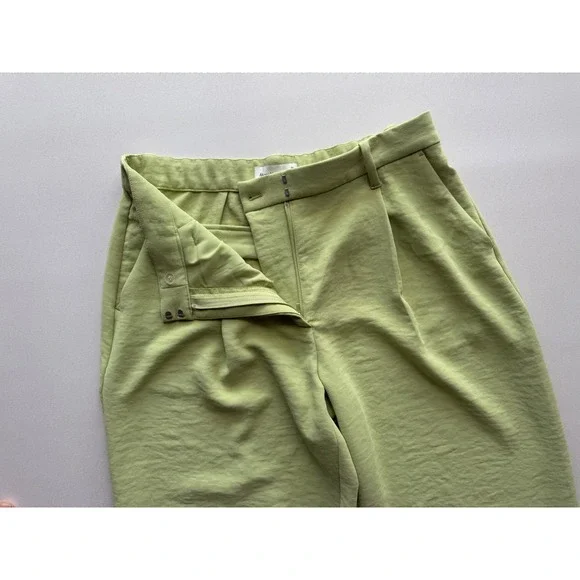 Abercrombie & Fitch Lime Green Pleated Wide Leg Trousers High Rise Pants Size 12 - Picture 5 of 12